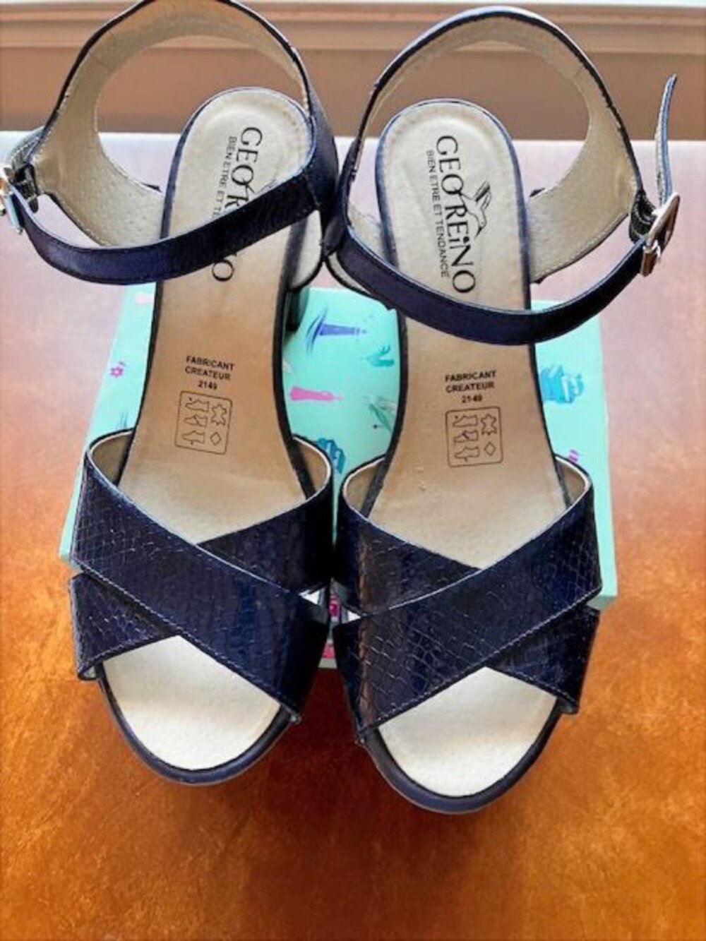Geo Reino Navy Leather Women's Sandals Size EU 39